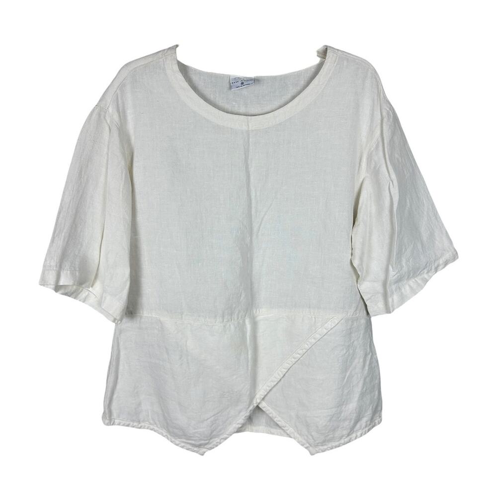 Click Linen Lagenlook Cross Front Short Sleeve Casual Lightweight Crew Neck Top